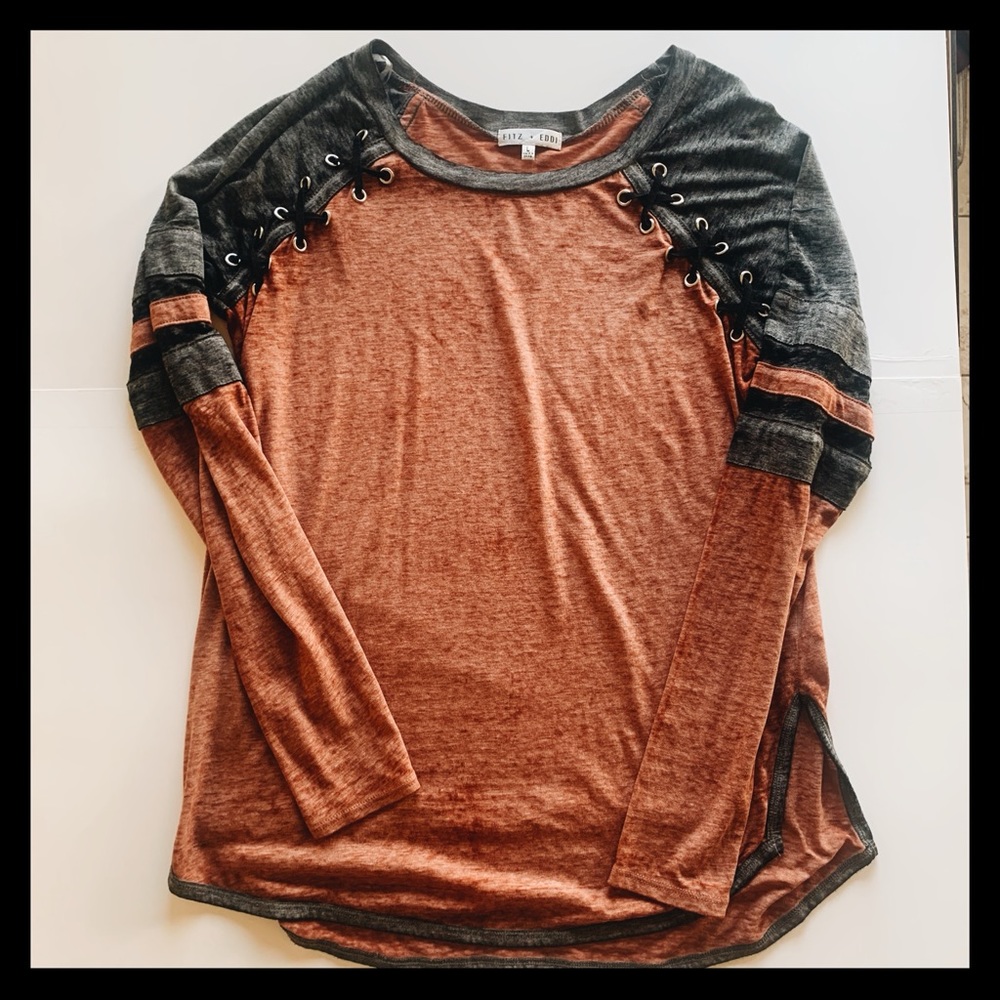 Long sleeve red and dark grey top